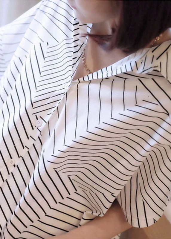 Plus Size Black Peter Pan Collar Striped Maxi Dresses Summer - Image 5