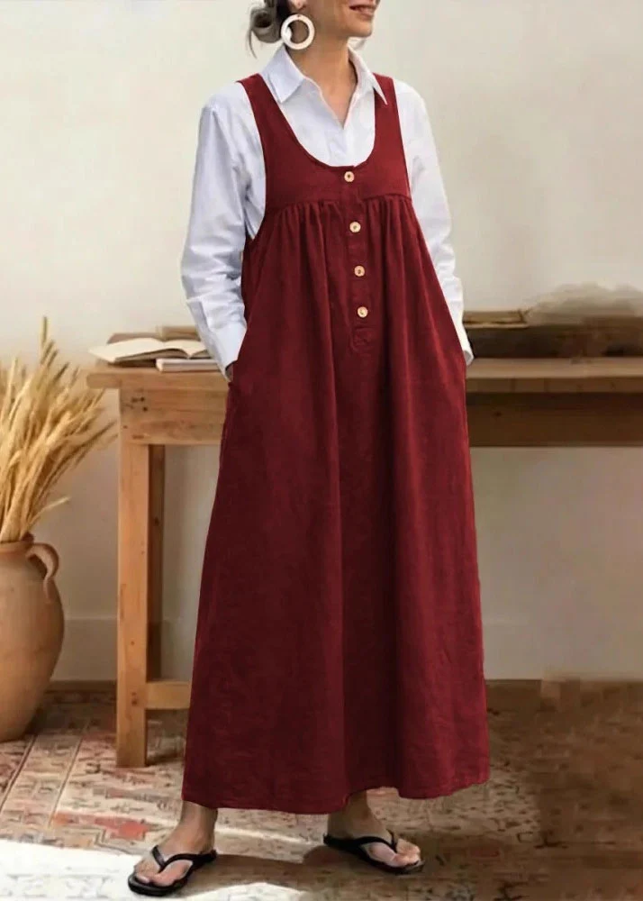 Plus Size Black Pockets Patchwork Cotton Strap Dress Sleeveless - Image 2