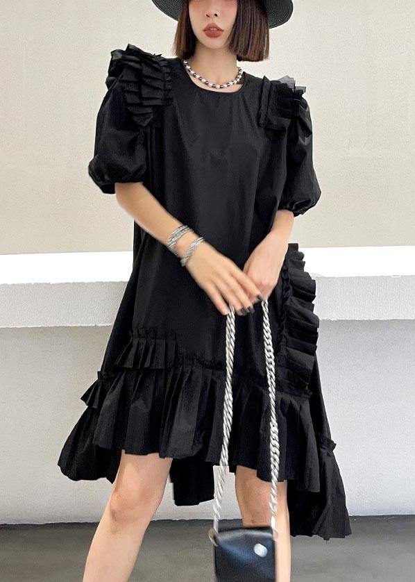Plus Size Black Puff Sleeve asymmetrical design Ankle Dress Summer - Image 2