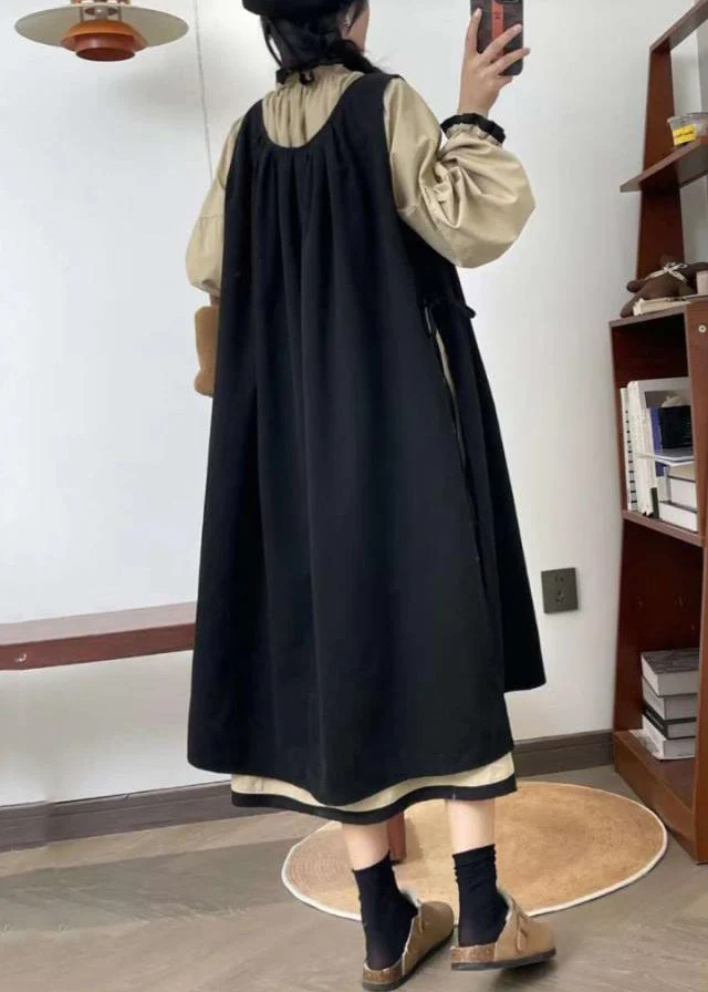 Plus Size Black Ruffled Waistcoat Dress And Dress Cotton Two Pieces Set Spring - Image 5