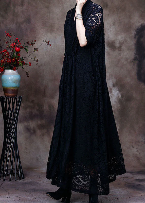 Plus size black V Neck lace Party Dress Spring - Image 2
