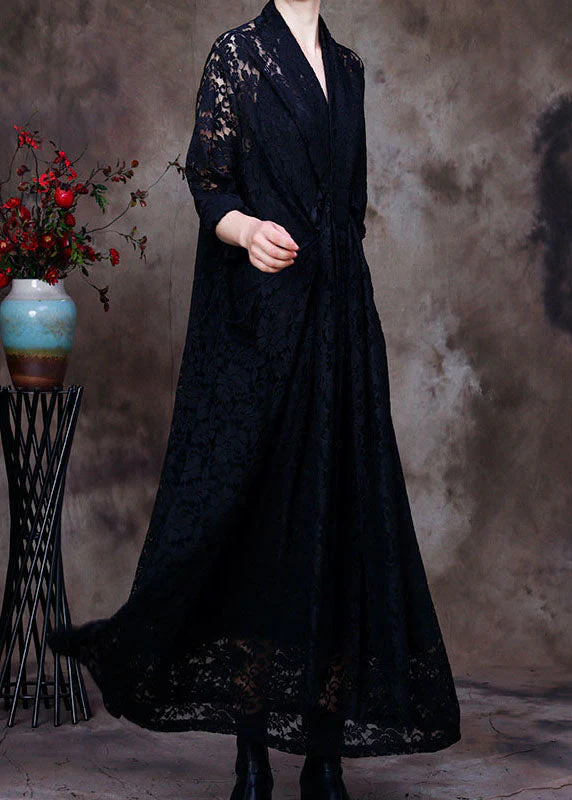 Plus size black V Neck lace Party Dress Spring - Image 3