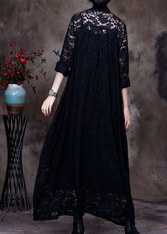 Plus size black V Neck lace Party Dress Spring - Image 4