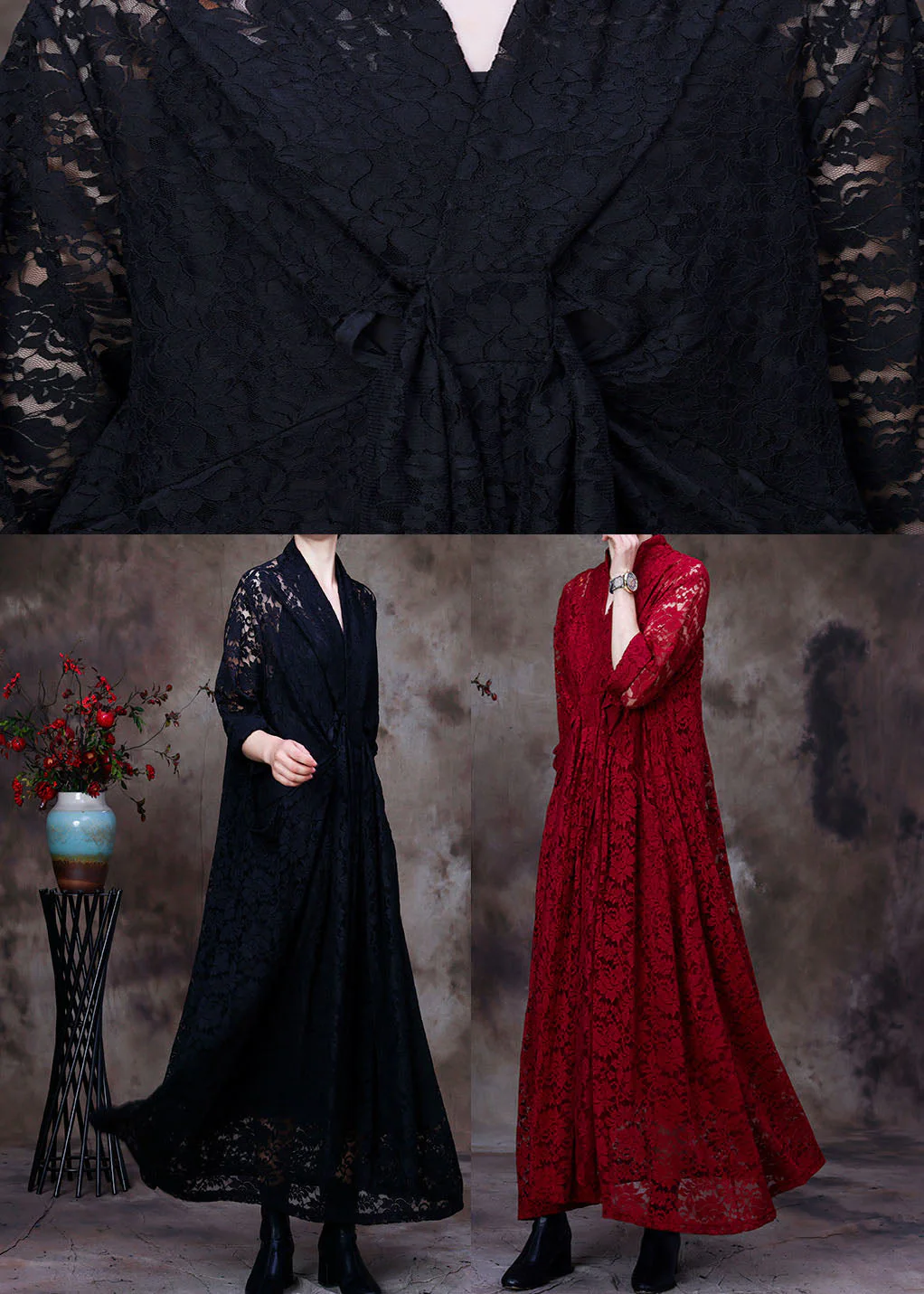 Plus size black V Neck lace Party Dress Spring - Image 5