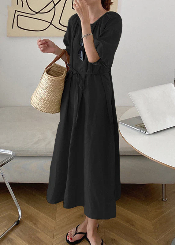 Plus Size Blue O-Neck Patchwork Tie Waist Long Dress Short Sleeve - Image 2