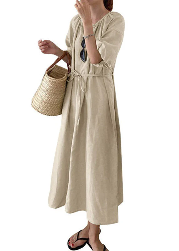 Plus Size Blue O-Neck Patchwork Tie Waist Long Dress Short Sleeve - Image 4
