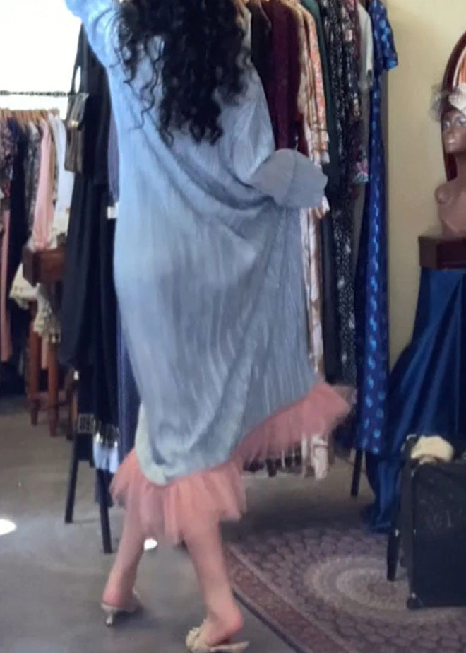 Plus Size Blue O-Neck Tassel Patchwork Cozy Long Dress Long Sleeve - Image 3