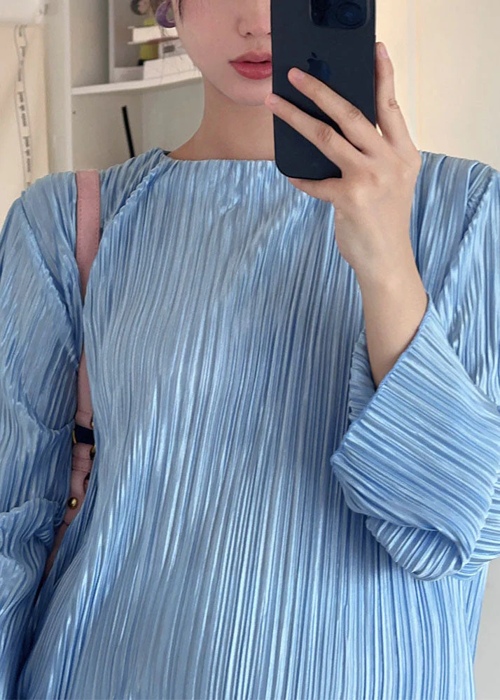 Plus Size Blue O-Neck Tassel Patchwork Cozy Long Dress Long Sleeve - Image 4