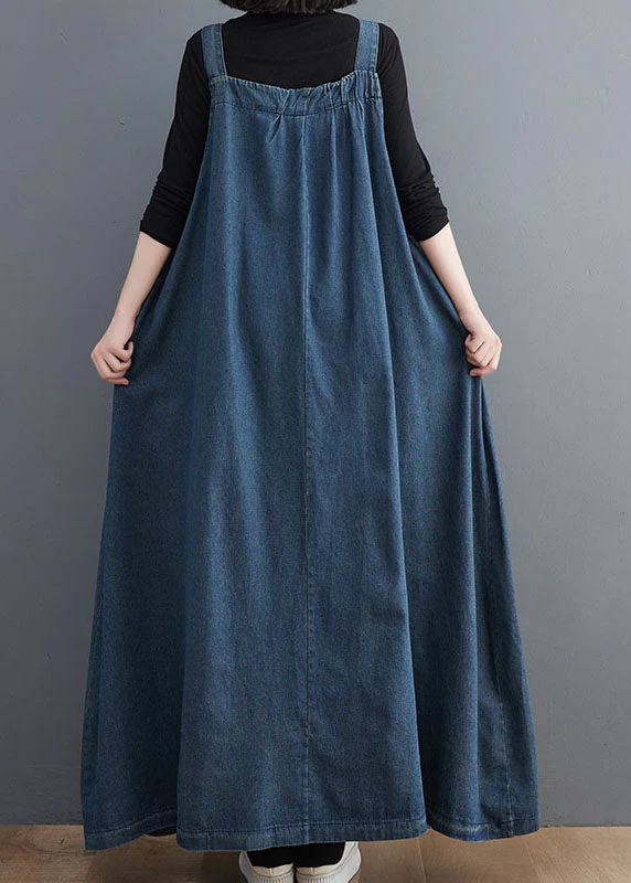Plus Size Blue Pockets Patchwork Denim Spaghetti Strap Dress Sleeveless - Image 4
