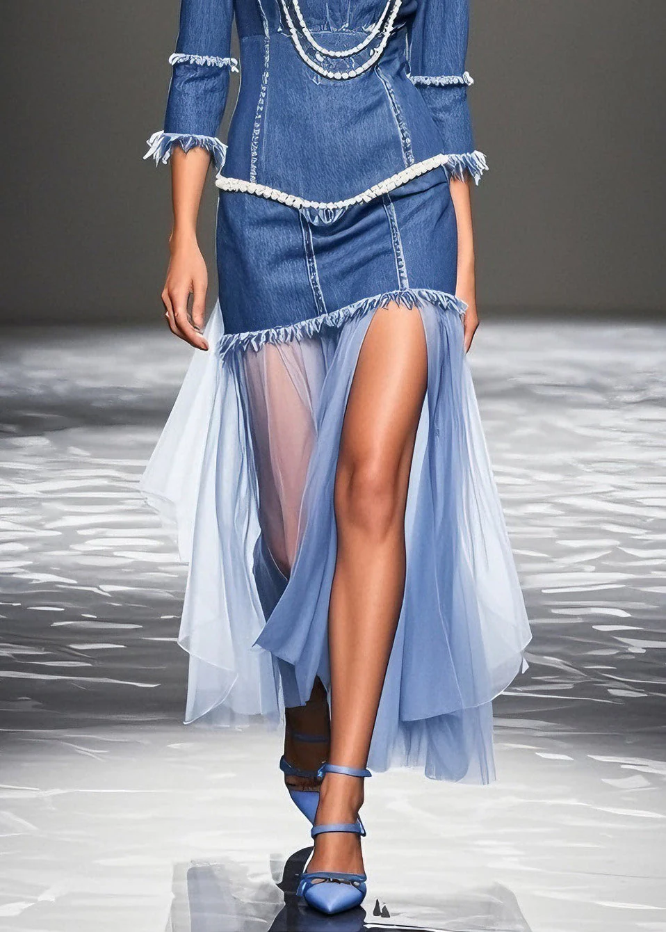 Plus Size Blue Ruffled Patchwork Denim Dresses Summer - Image 4