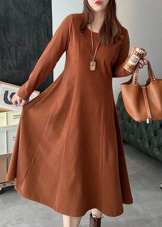 Plus Size Brown warm Velour Dresses Winter - Image 4