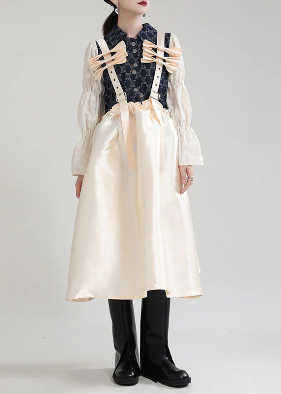 Plus Size Champagne Patchwork Pockets Dresses Spring - Image 2