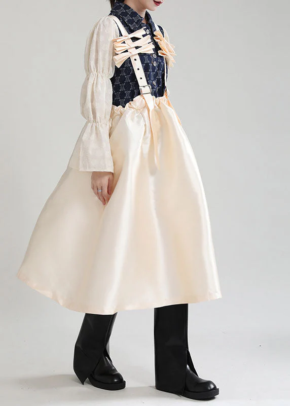 Plus Size Champagne Patchwork Pockets Dresses Spring - Image 3