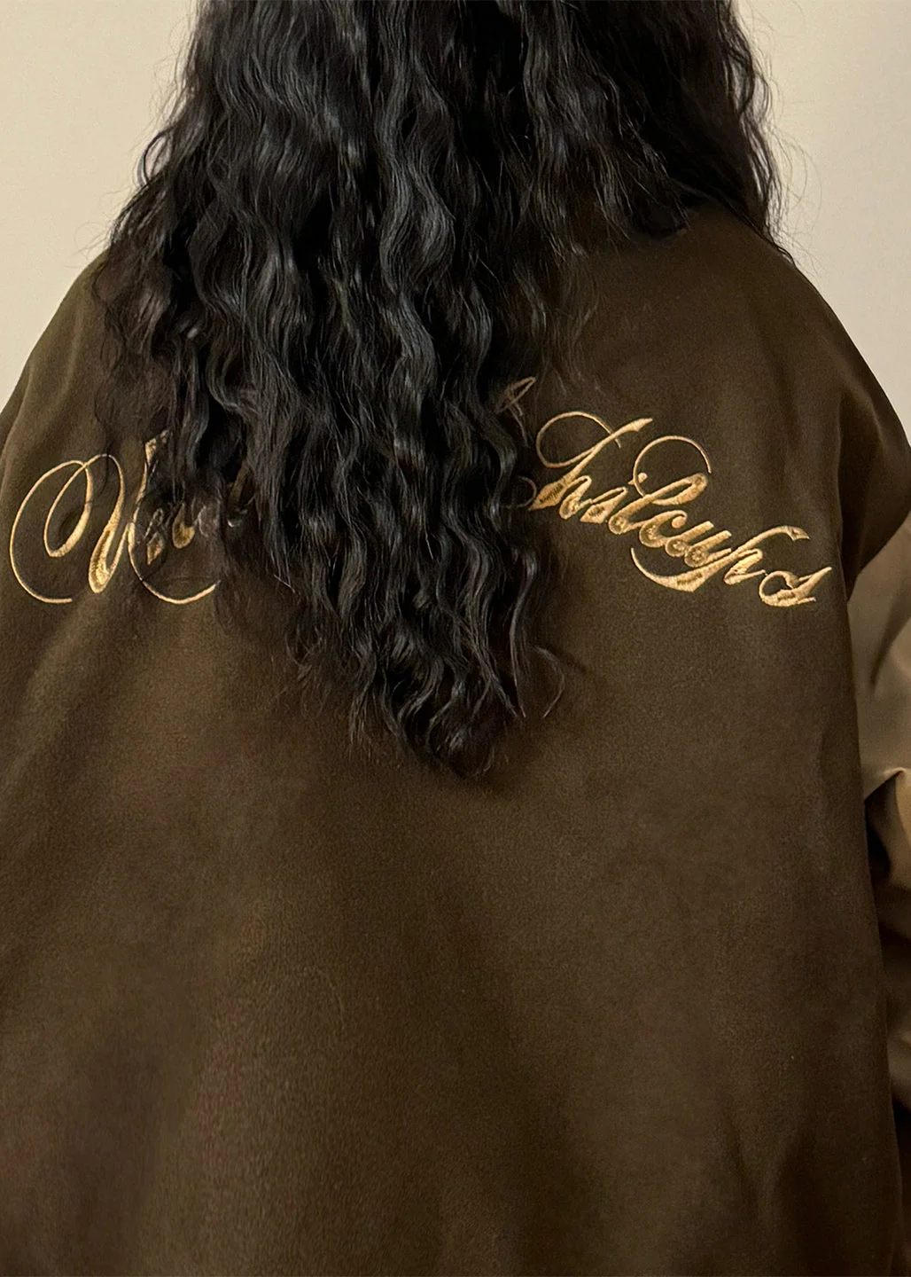 Plus Size Coffee Embroidered Faux Leather Patchwork Cotton Filled Parkas Winter - Image 5