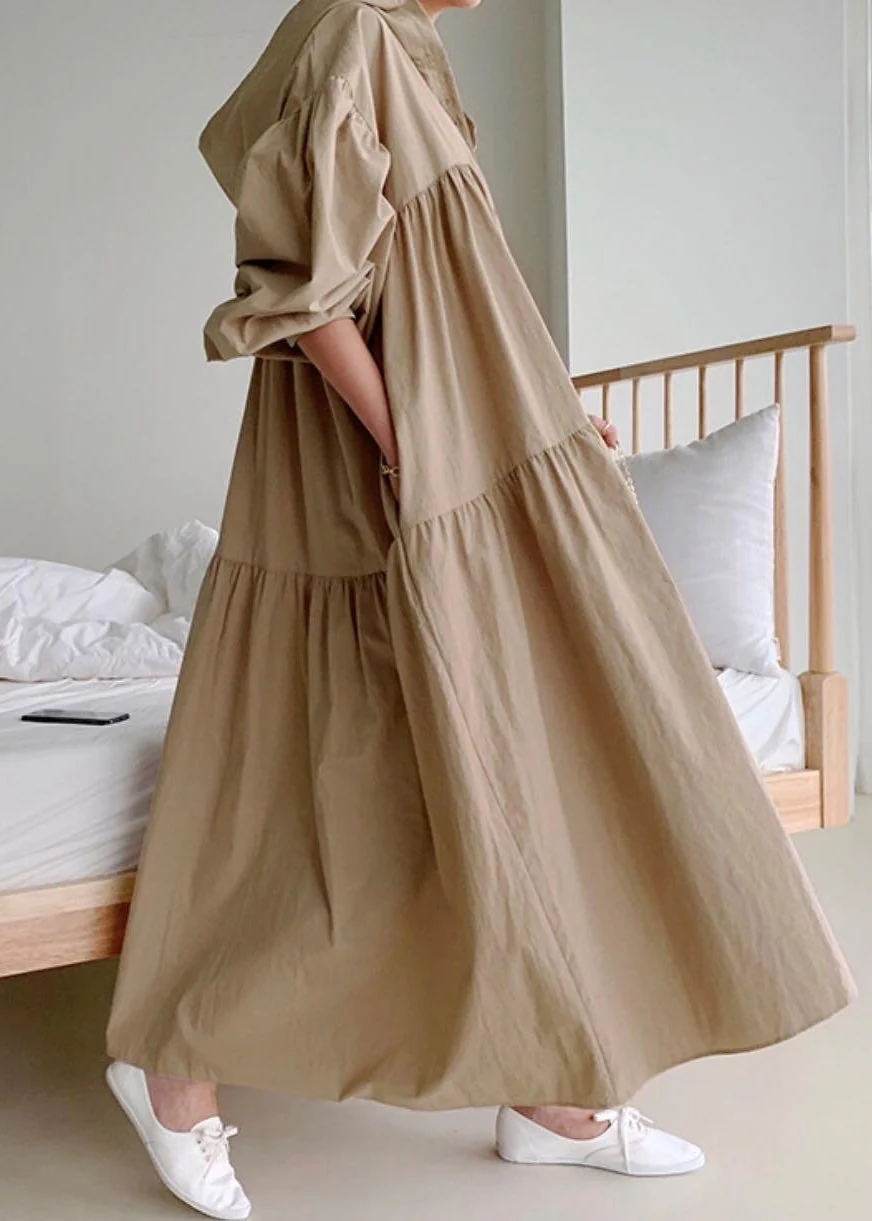 Plus Size Coffee Hooded Exra Large Hem Cotton Holiday Dress Fall - Image 3