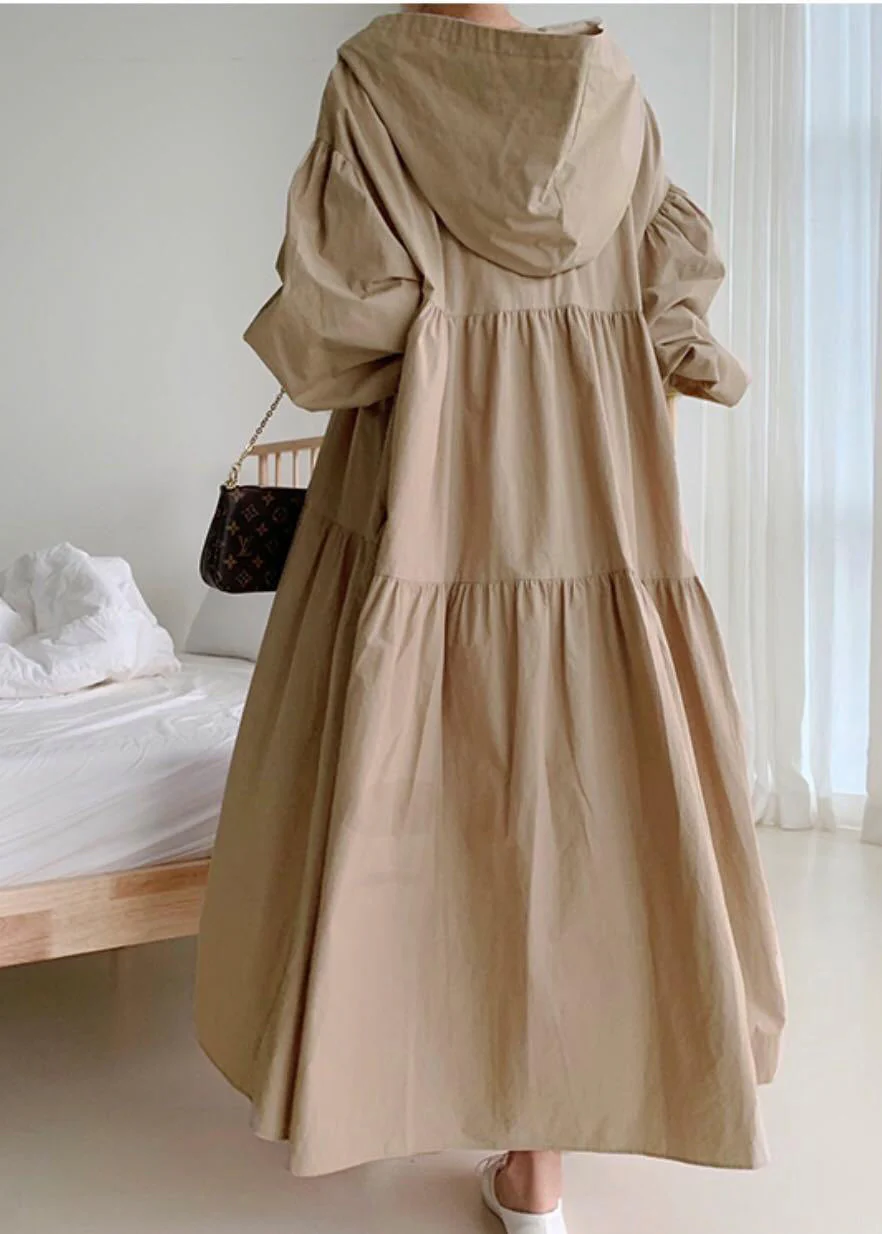 Plus Size Coffee Hooded Exra Large Hem Cotton Holiday Dress Fall - Image 4