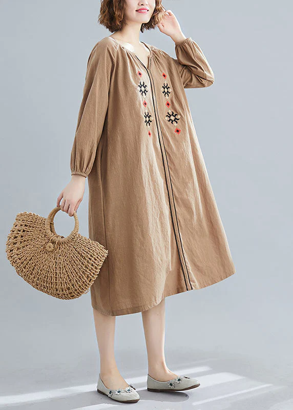 Plus Size Chocolate Loose Dress V Neck Spring - Image 3