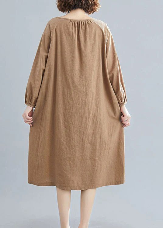 Plus Size Chocolate Loose Dress V Neck Spring - Image 4