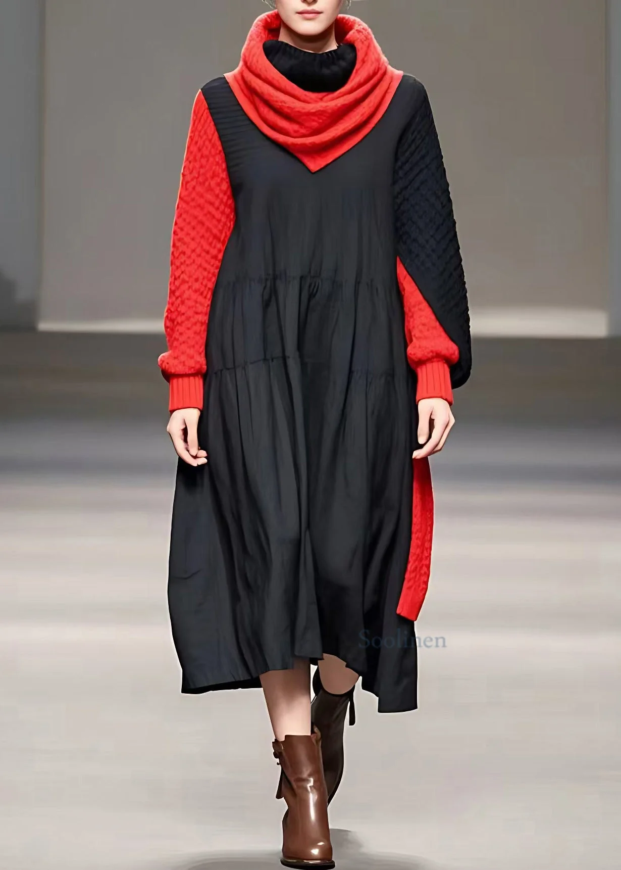 Plus Size Colorblock Patchwork Maxi Dresses Fall - Image 2