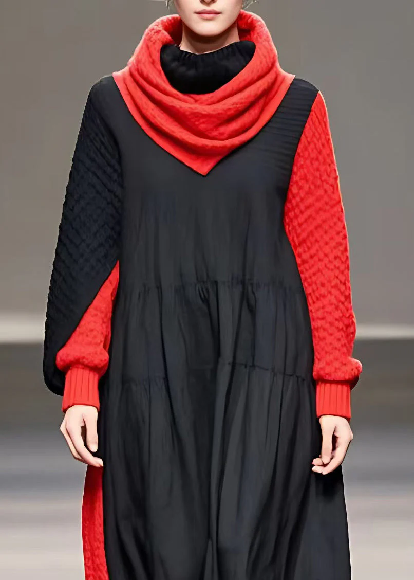 Plus Size Colorblock Patchwork Maxi Dresses Fall - Image 3