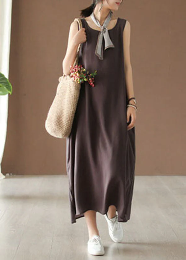 Plus Size Dark Chocolate Cotton Vacation Spaghetti Strap Dresses Summer - Image 2
