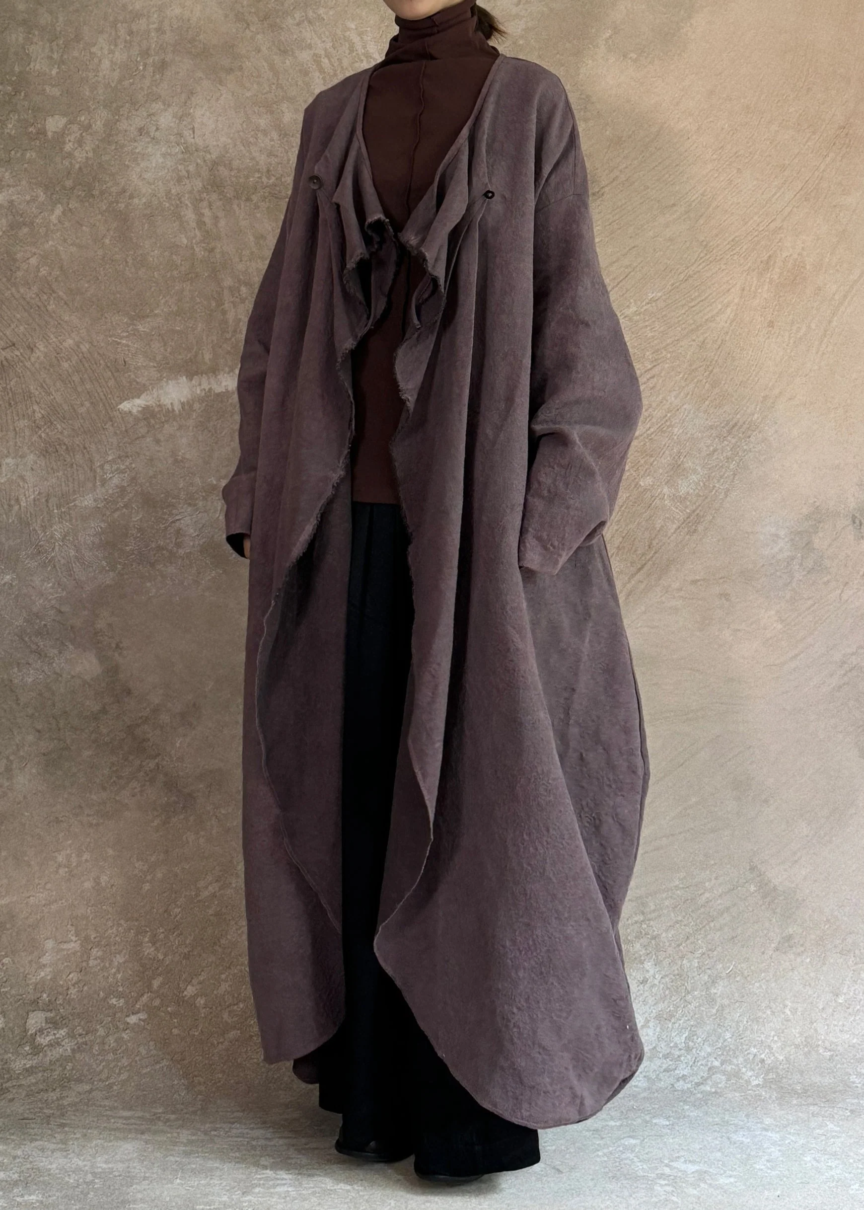 Plus Size Dark Purple Pockets Patchwork Wear On Both Sides Trench Coats Long Sleeve - Image 2