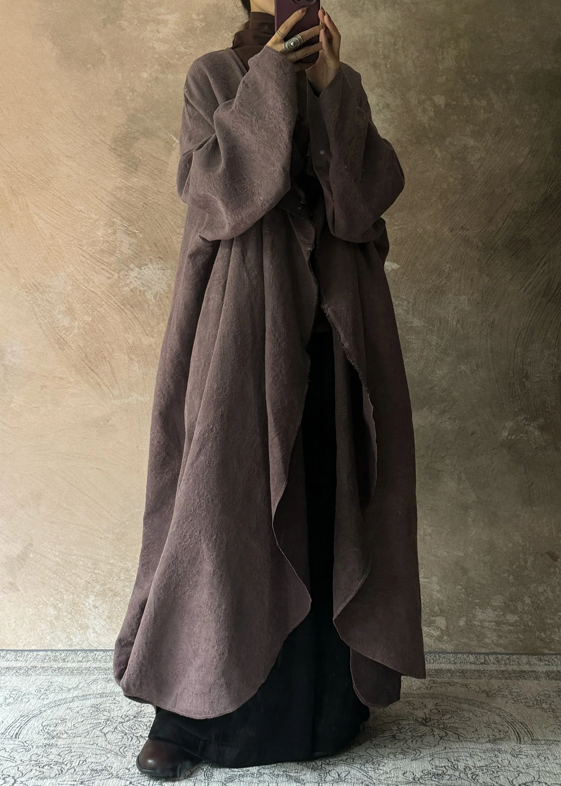 Plus Size Dark Purple Pockets Patchwork Wear On Both Sides Trench Coats Long Sleeve - Image 3