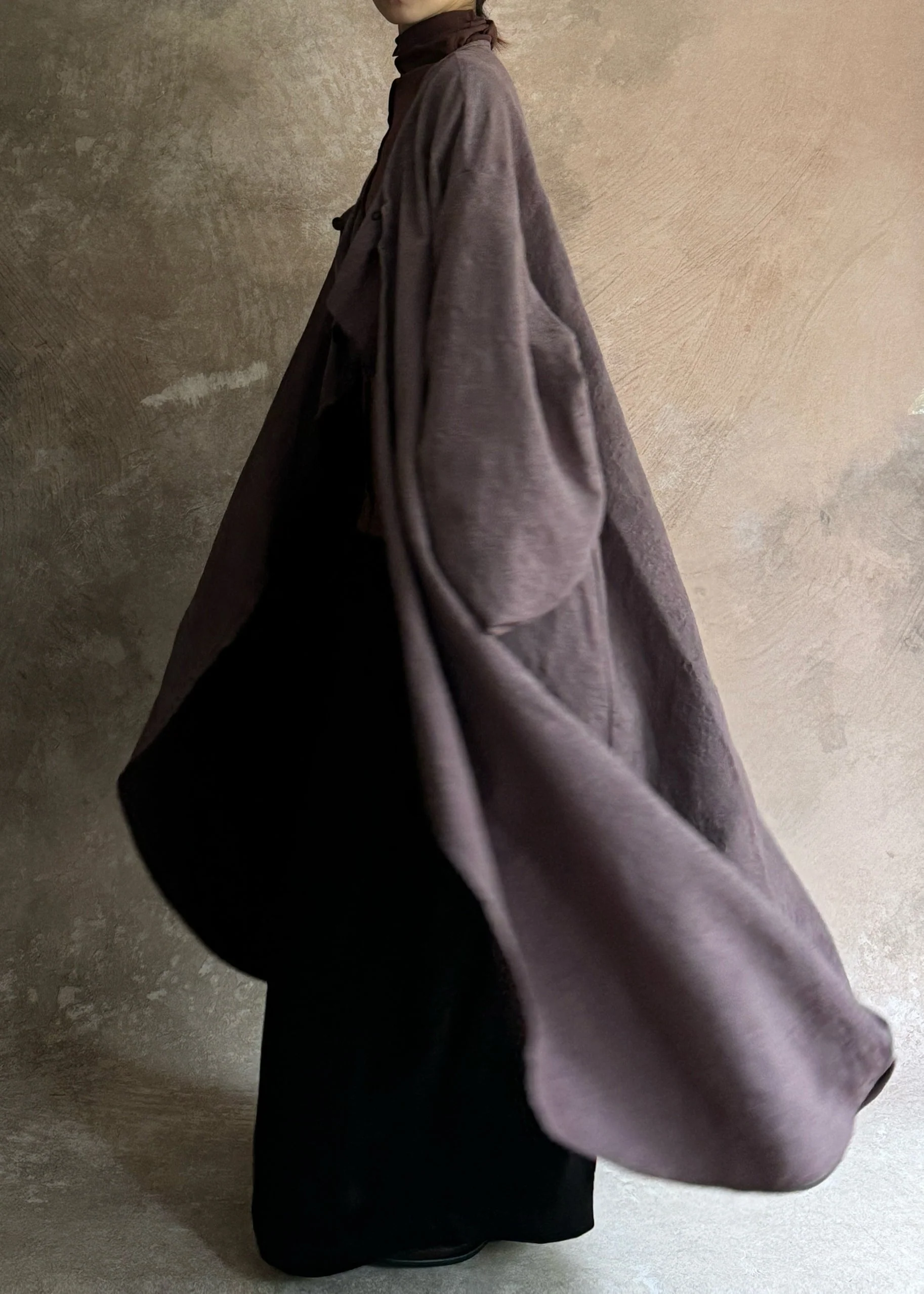 Plus Size Dark Purple Pockets Patchwork Wear On Both Sides Trench Coats Long Sleeve - Image 4