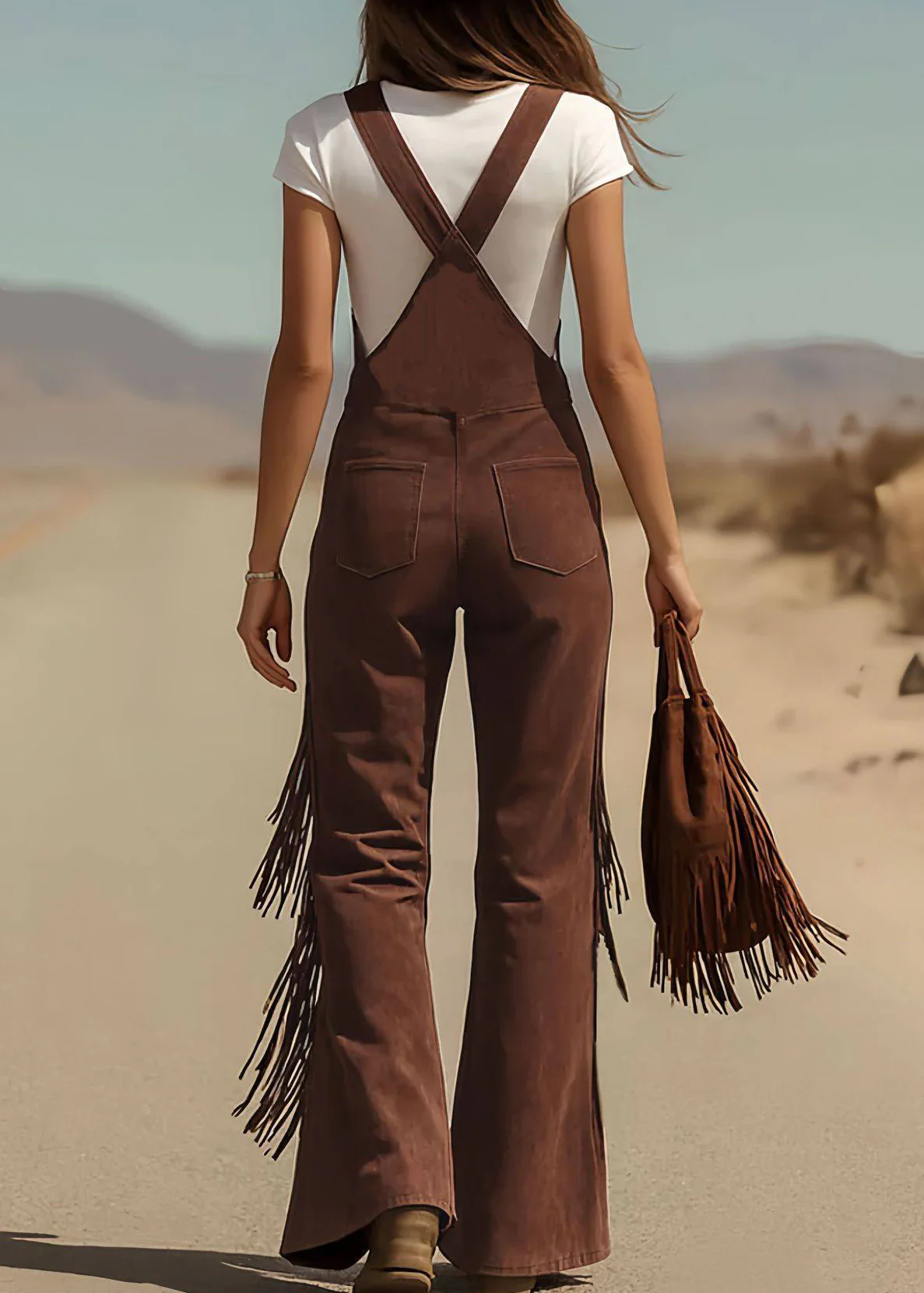 Plus Size Dark Red U Neck Faux Suede Jumpsuit Summer - Image 3