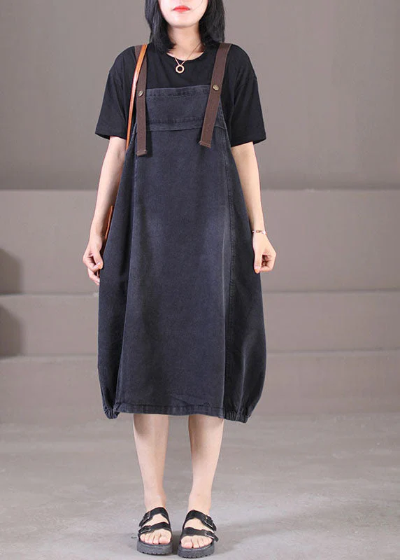 Plus Size Denim Blue Original Design Cotton Strap Long Dresses Summer - Image 4