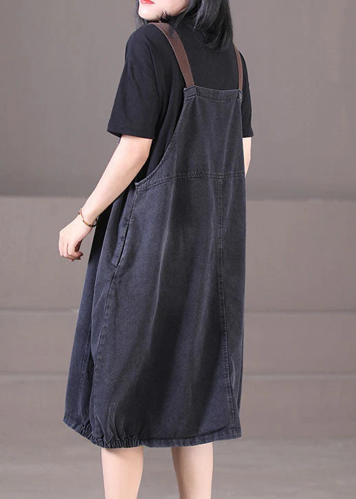 Plus Size Denim Blue Original Design Cotton Strap Long Dresses Summer - Image 5