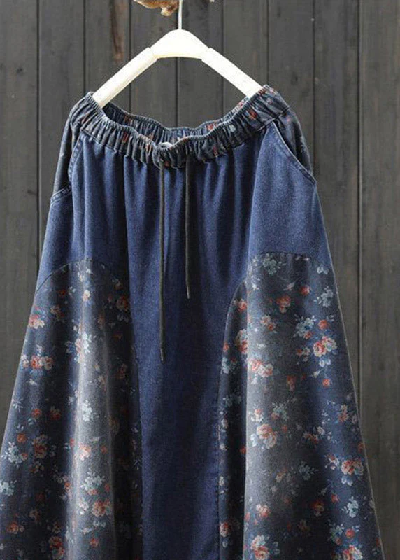 Plus Size Denim Light Blue Print High Waist A Line Skirt Summer - Image 4