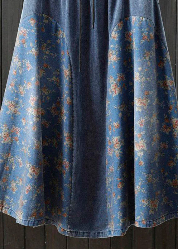 Plus Size Denim Light Blue Print High Waist A Line Skirt Summer - Image 5