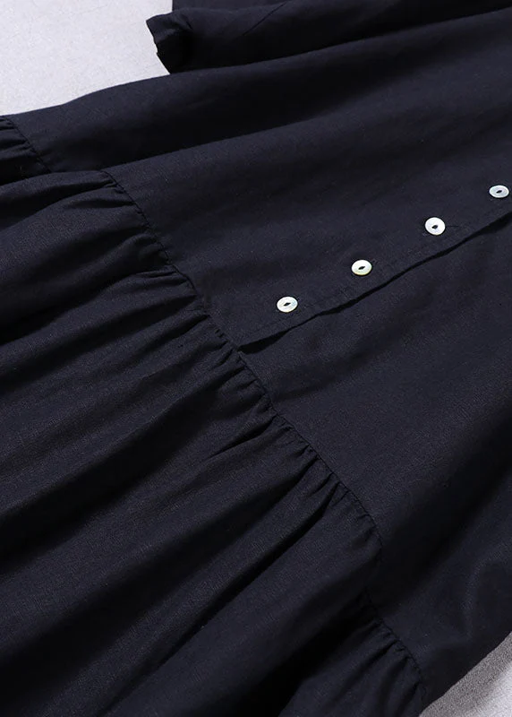 Plus Size Elegant Navy Button wrinkled Dresses Spring - Image 3