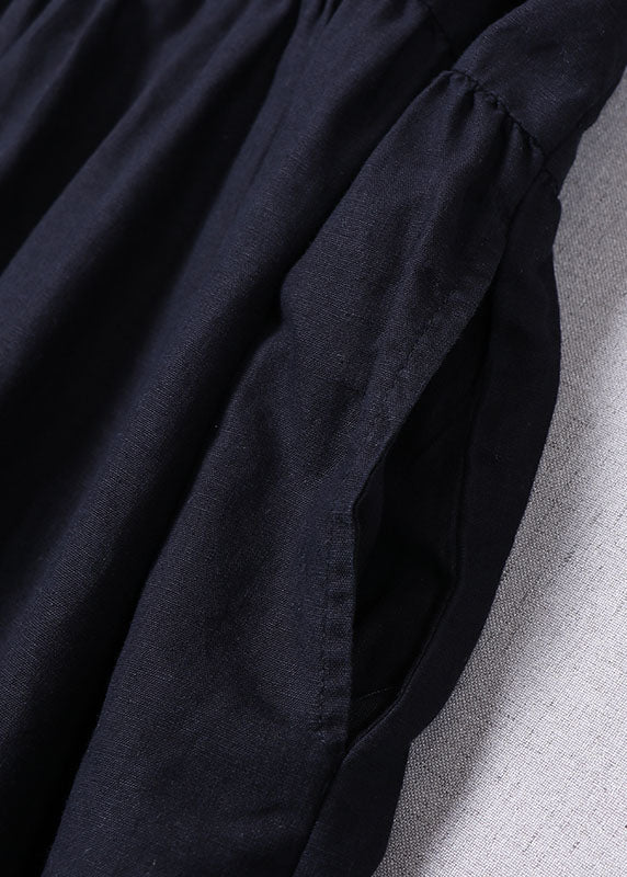 Plus Size Elegant Navy Button wrinkled Dresses Spring - Image 4