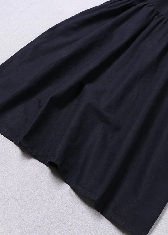 Plus Size Elegant Navy Button wrinkled Dresses Spring - Image 5