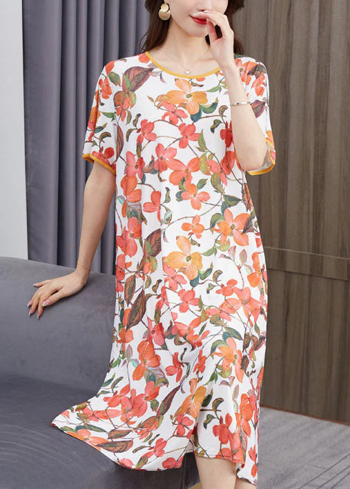 Plus Size Floral O Neck Patchwork Chiffon Dresses Summer - Image 2