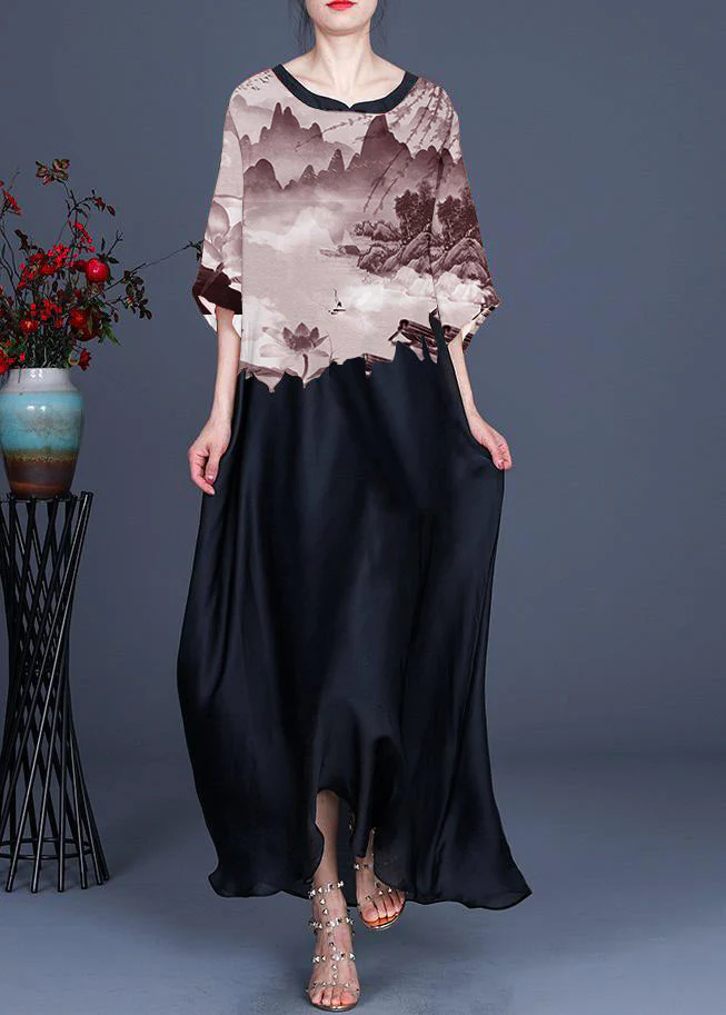Plus Size floral pattern Print O-Neck Chiffon Summer Dress - Image 2