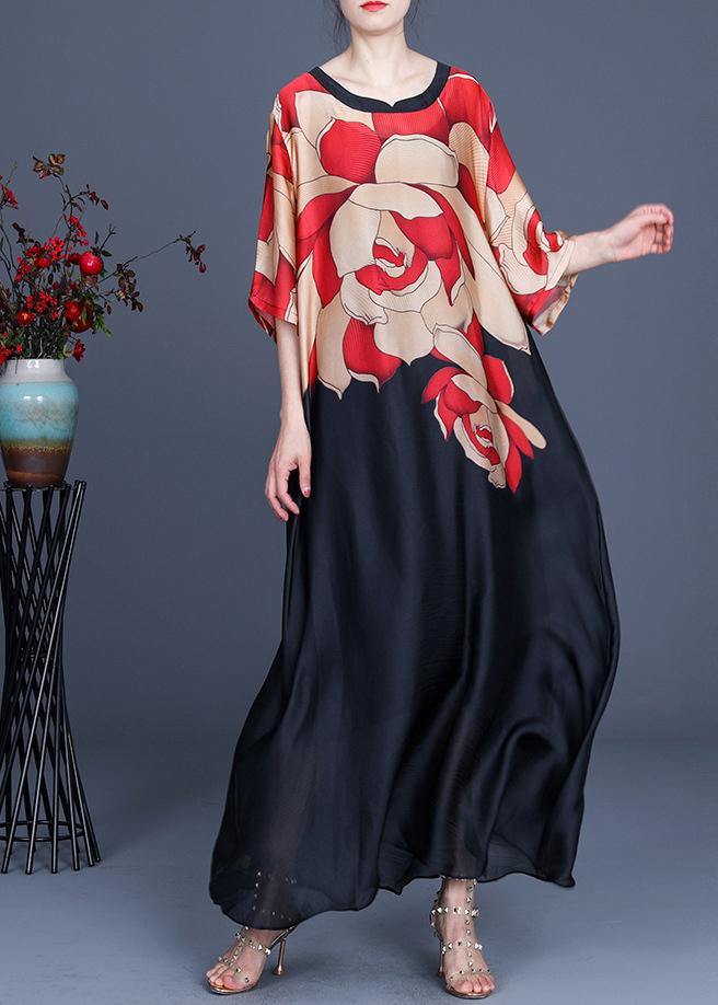 Plus Size floral pattern Print O-Neck Chiffon Summer Dress - Image 3
