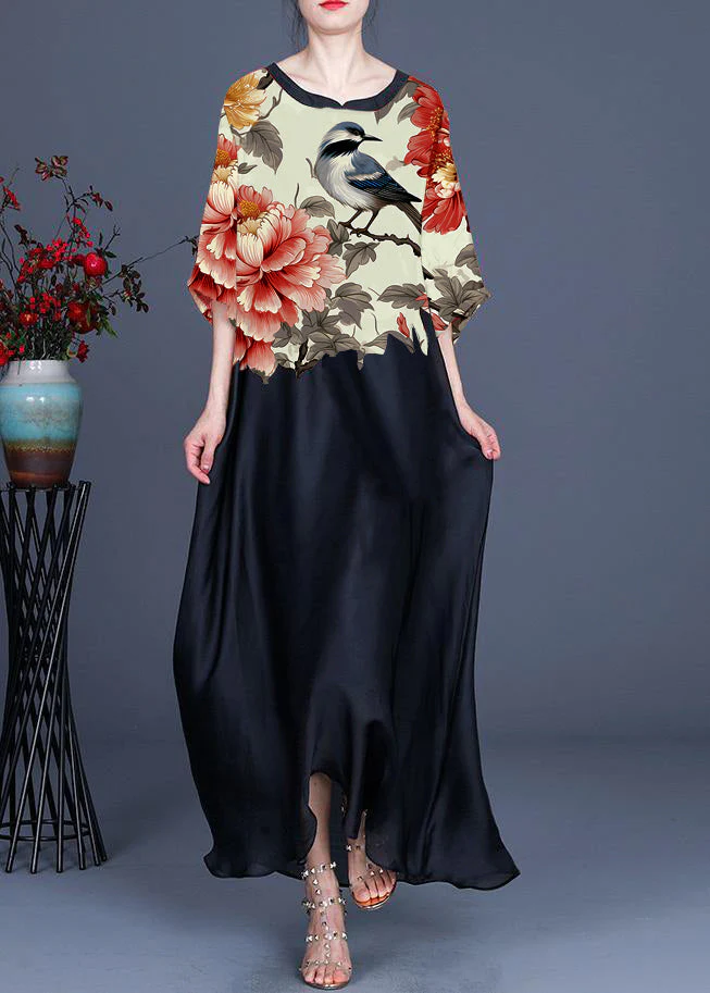 Plus Size floral pattern Print O-Neck Chiffon Summer Dress - Image 4