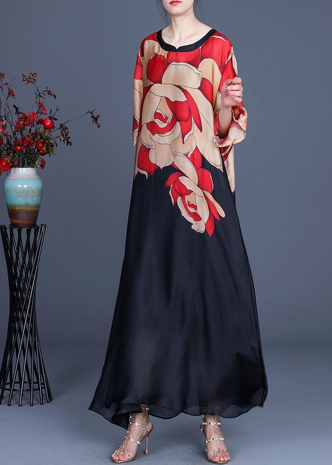 Plus Size floral pattern Print O-Neck Chiffon Summer Dress - Image 6