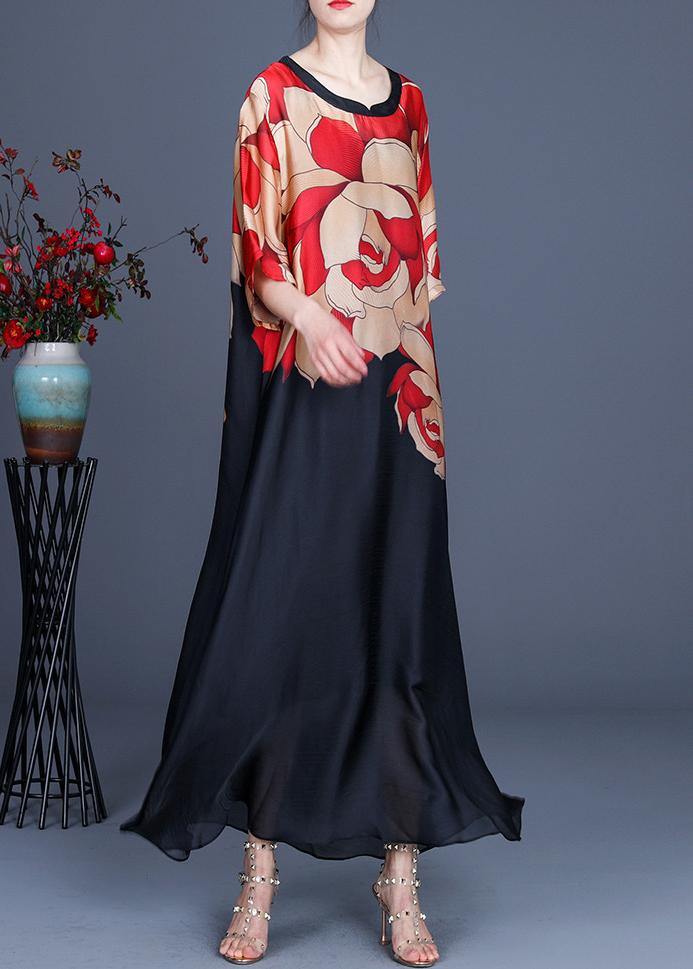 Plus Size floral pattern Print O-Neck Chiffon Summer Dress - Image 7