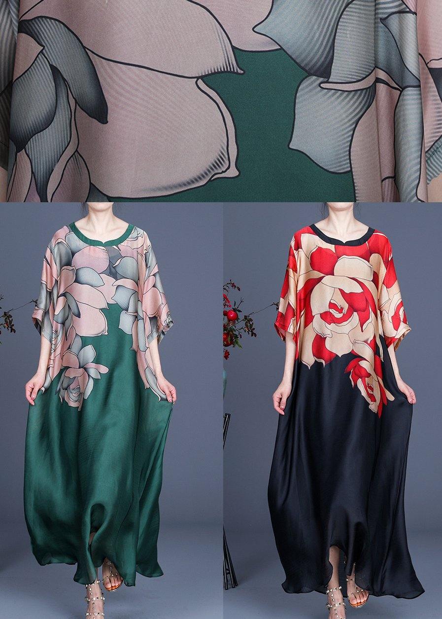 Plus Size floral pattern Print O-Neck Chiffon Summer Dress - Image 8