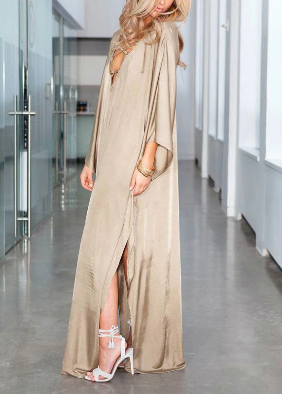 Plus Size Gold Frenulum Chiffon Batwing Sleeve kimono Robe Summer Maxi Dress - Image 2