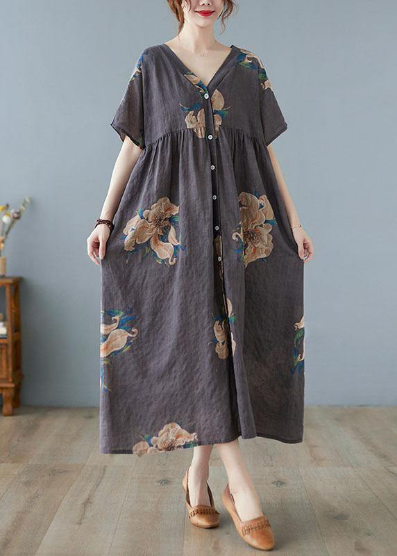 Plus Size Green bamboo Retro Button Summer Print Half Sleeve Maxi Dress - Image 6