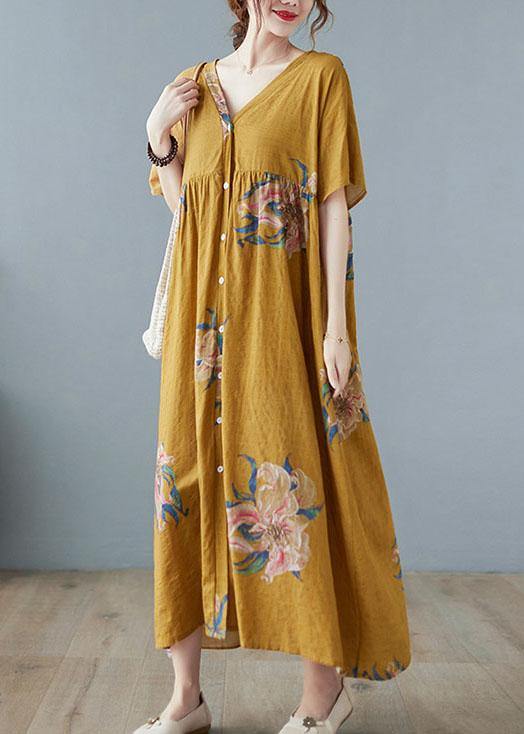 Plus Size Green bamboo Retro Button Summer Print Half Sleeve Maxi Dress - Image 7