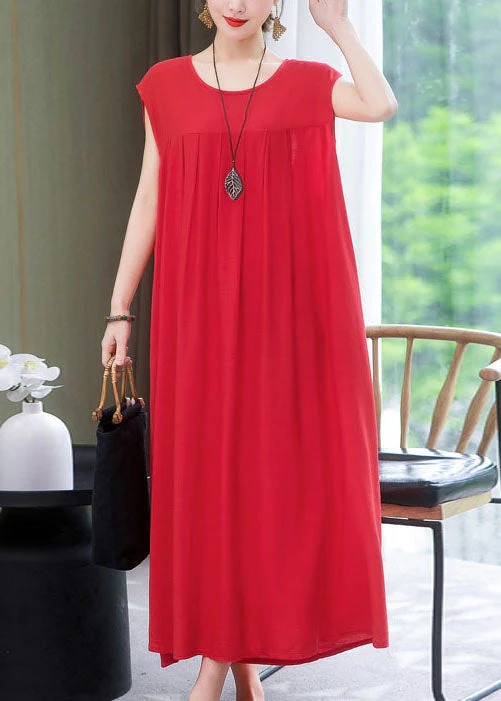 Plus Size Green O Neck Wrinkled Patchwork Cotton Dress Summer - Image 3