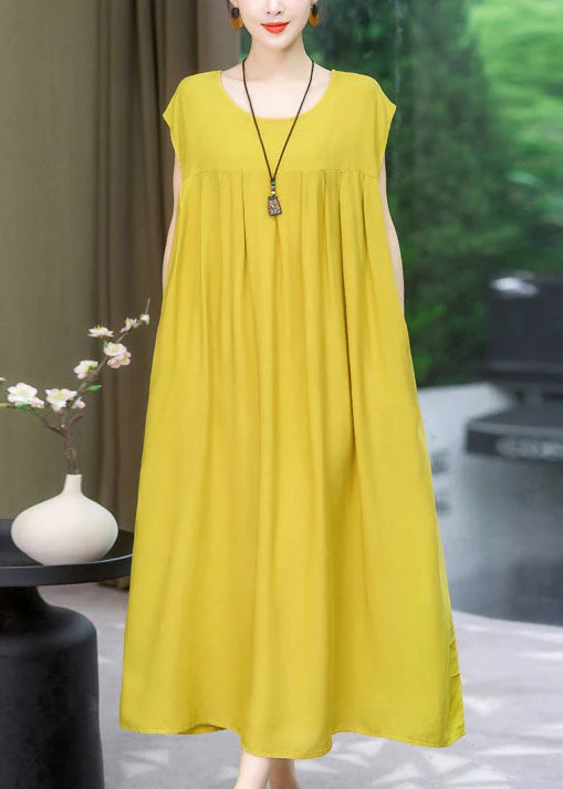 Plus Size Green O Neck Wrinkled Patchwork Cotton Dress Summer - Image 4