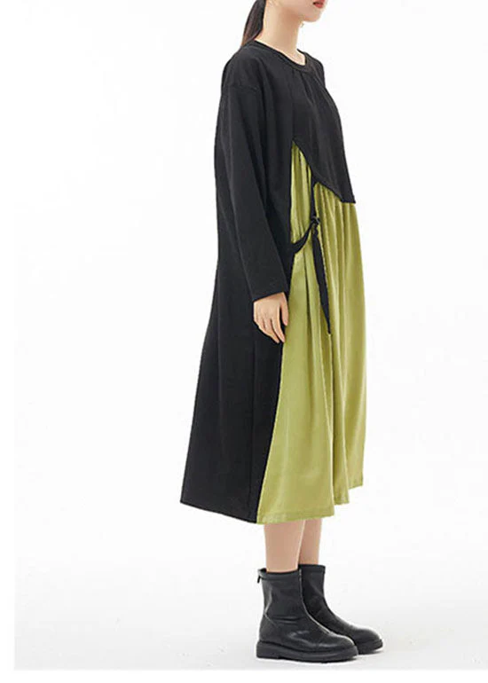Plus Size Green O-Neck wrinkled Patchwork Dresses Spring - Image 5