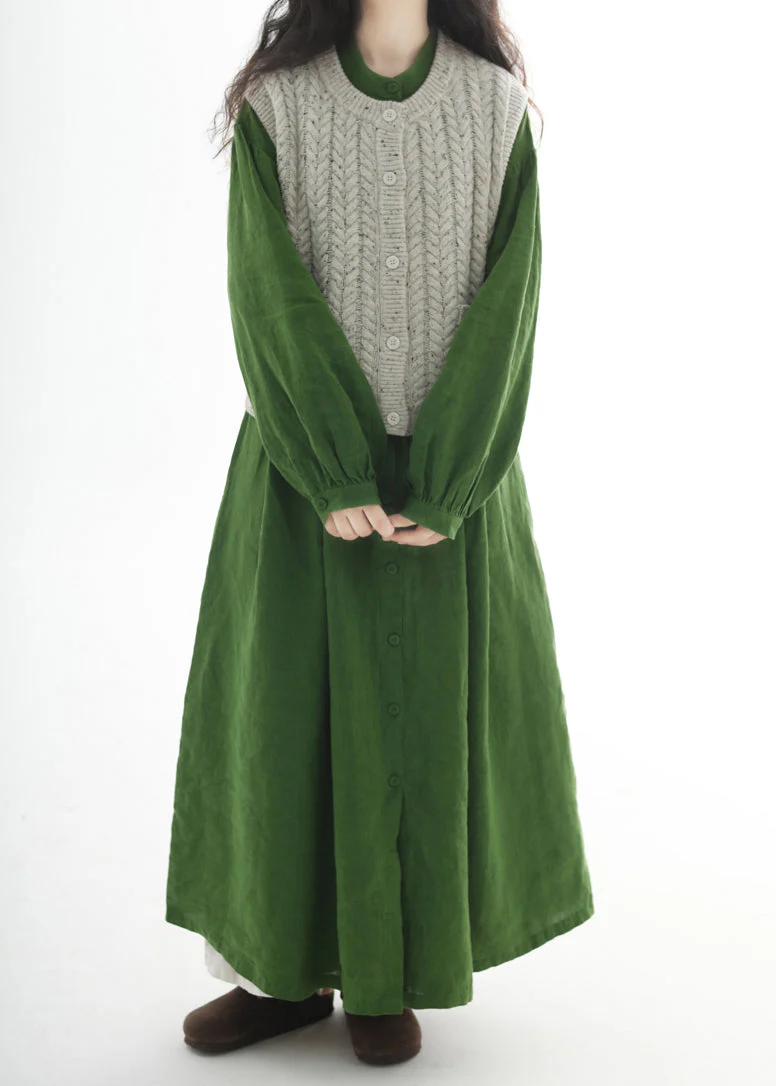 Plus Size Green Oversized Cotton Holiday Dress Fall - Image 2